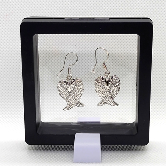 925 Silver Plated Angel Wing Earrings - Picture 6 of 10